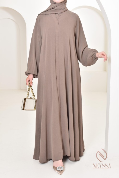 Lange taupefarbene Abaya Dubai ideal für Hijabi-Frauen