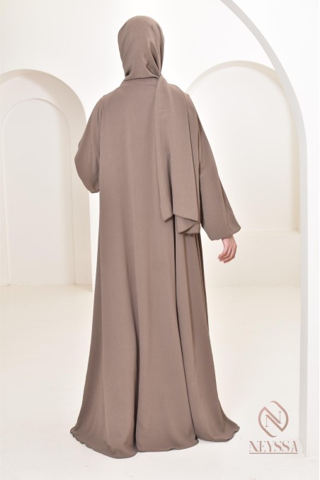 Abaya Dubaï longue taupe idéale femmes hijabi Neyssa Confection