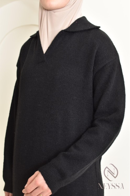 Langes Winterkleid für Frauen aus Strick, mit Polokragen und Hijab