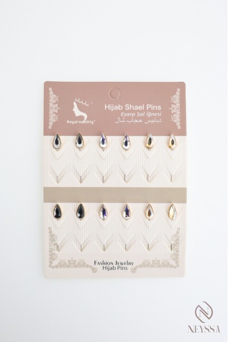 Lot 12 épingles avec rubis pour fixer le hijab femme musulmane