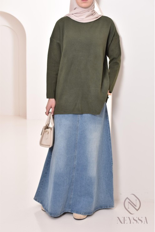 Pull en maille ample modeste, col montant, hijabi modest outfit