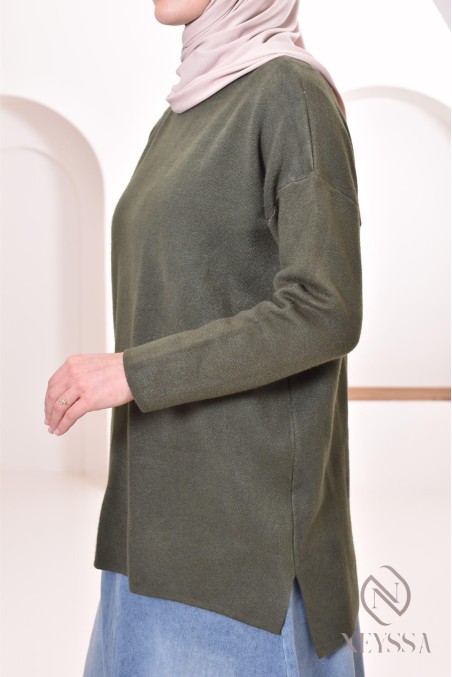 Bescheidener Pullover aus weitem Strick, Stehkragen, hijabi outfit