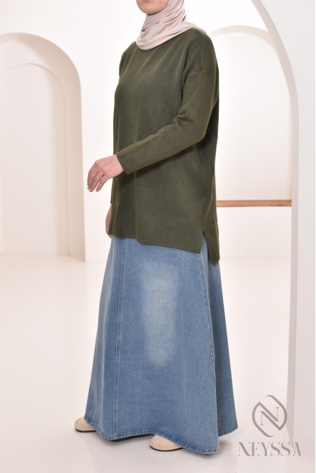 Pull en maille ample modeste, col montant, hijabi modest outfit