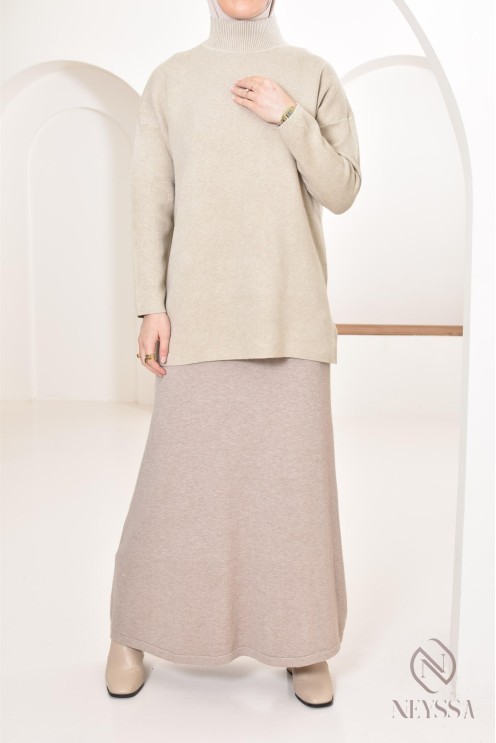 Modest loose knit sweater, stand-up collar, hijabi modest outfit