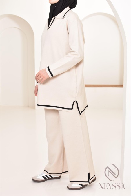 2-piece polo and loose palazzo set in knitwear, ootd for winter 