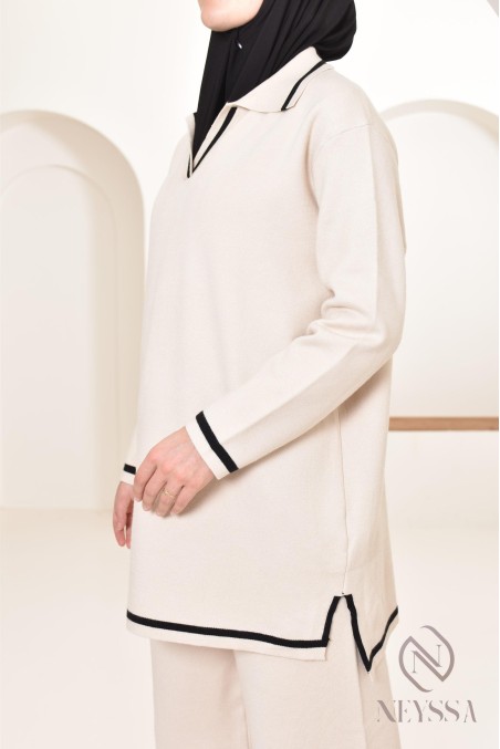 Ensemble 2 pièces polo et palazzo ample en maille, ootd pour l'hiver 