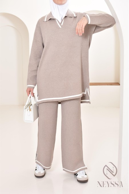 Ensemble 2 pièces polo et palazzo ample en maille, ootd pour l'hiver 