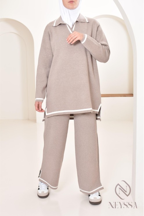 Ensemble 2 pièces polo et palazzo ample en maille, ootd pour l'hiver 