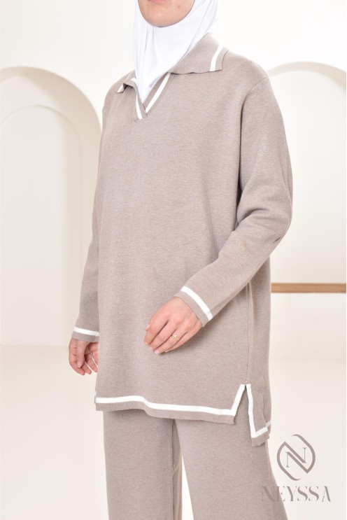 Ensemble 2 pièces polo et palazzo ample en maille, ootd pour l'hiver 