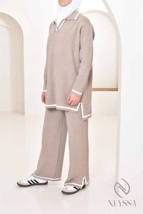 Ensemble 2 pièces polo et palazzo ample en maille, ootd pour l'hiver 