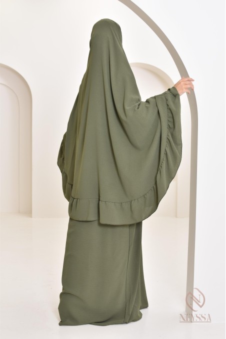 Ensemble abaya khimar 1m80 en jazz, khimar long avec froufrou