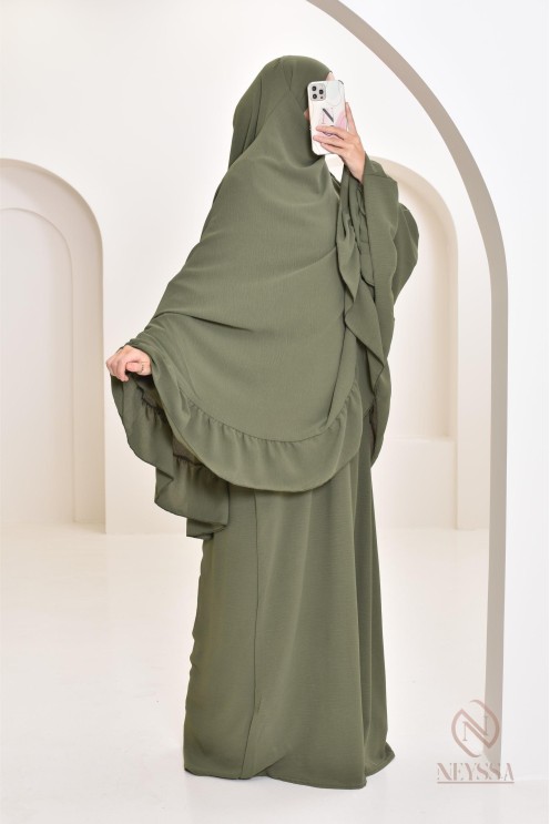 Ensemble abaya khimar 1m80 en jazz, khimar long avec froufrou