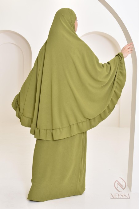 Ensemble abaya khimar 1m80 en jazz, khimar long avec froufrou