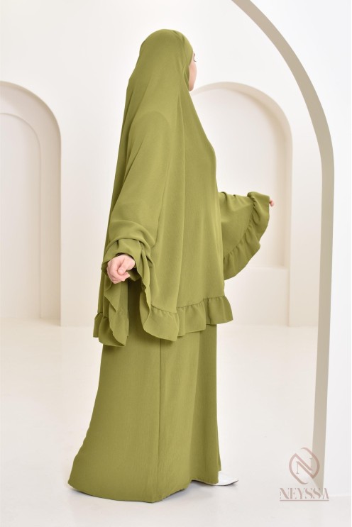 Ensemble abaya khimar 1m80 en jazz, khimar long avec froufrou