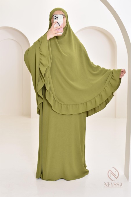 Ensemble abaya khimar 1m80 en jazz, khimar long avec froufrou