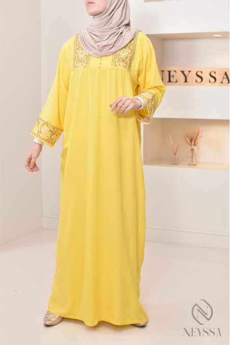 3/4 sleeve home gandoura with embroidery, for everyday wear