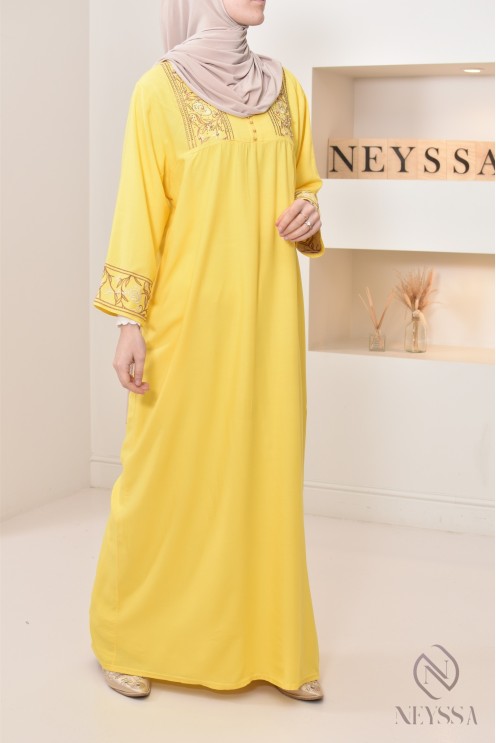 3/4 sleeve home gandoura with embroidery, for everyday wear