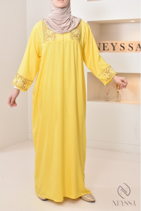 3/4 sleeve home gandoura with embroidery, for everyday wear