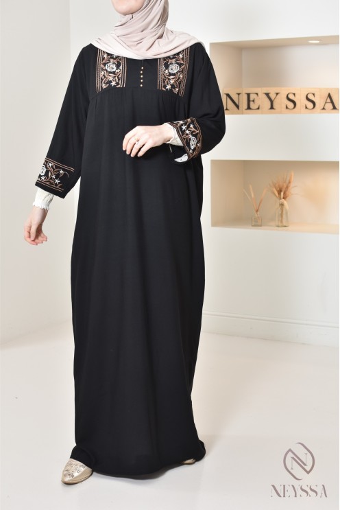 3/4 sleeve home gandoura with embroidery, for everyday wear
