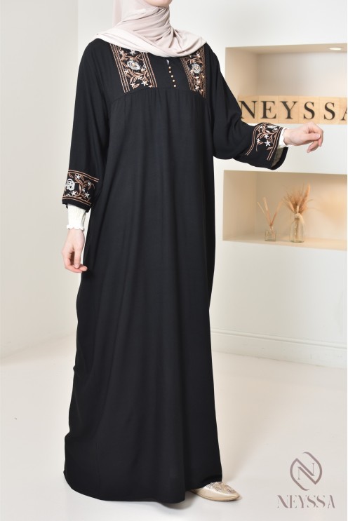3/4 sleeve home gandoura with embroidery, for everyday wear