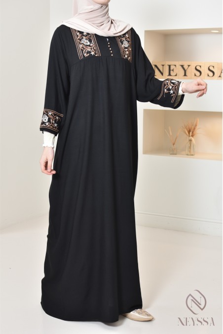 3/4 sleeve home gandoura with embroidery, for everyday wear
