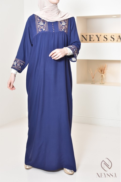 3/4 sleeve home gandoura with embroidery, for everyday wear