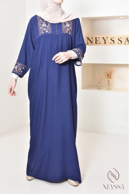 3/4 sleeve home gandoura with embroidery, for everyday wear