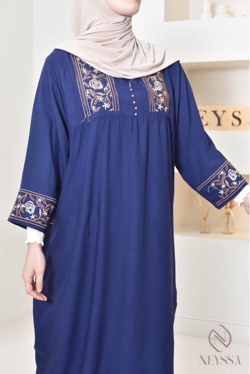 3/4 sleeve home gandoura with embroidery, for everyday wear