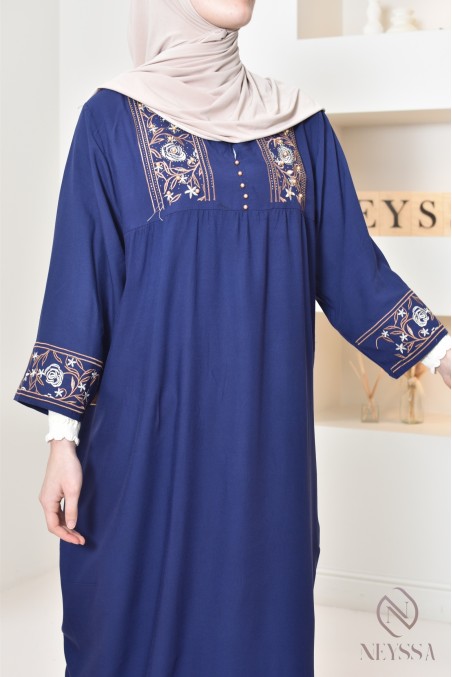 3/4 sleeve home gandoura with embroidery, for everyday wear