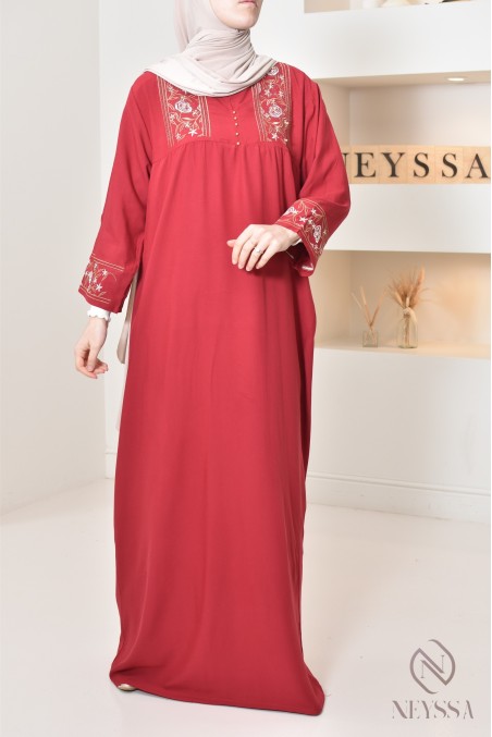 3/4 sleeve home gandoura with embroidery, for everyday wear