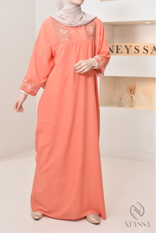 3/4 sleeve home gandoura with embroidery, for everyday wear