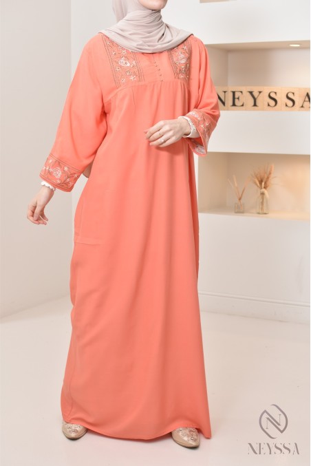 Gandoura für zu Hause mit 3/4-Ärmeln und Stickerei für den Alltag