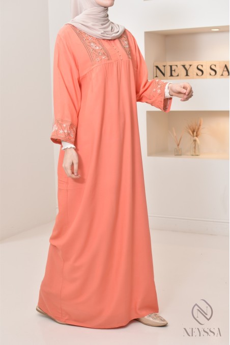 3/4 sleeve home gandoura with embroidery, for everyday wear