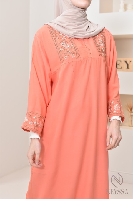 3/4 sleeve home gandoura with embroidery, for everyday wear