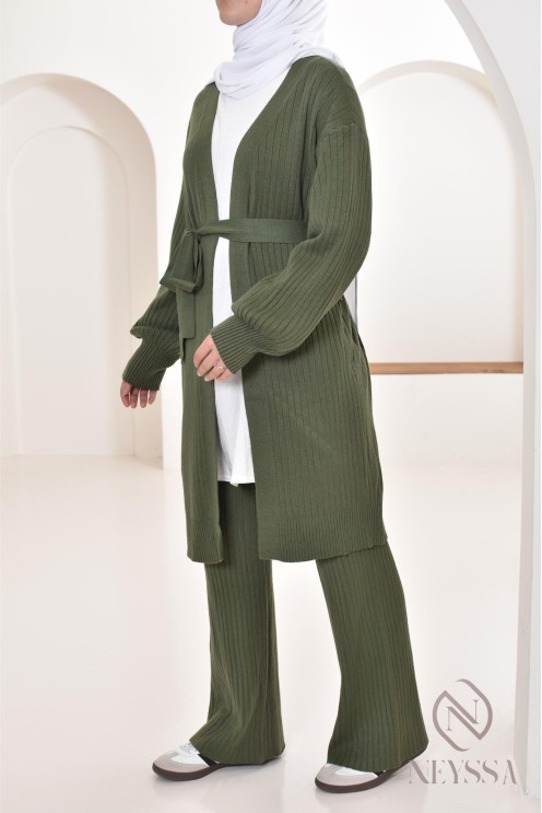 Modest women's long vest and knit pants set by Neyssa