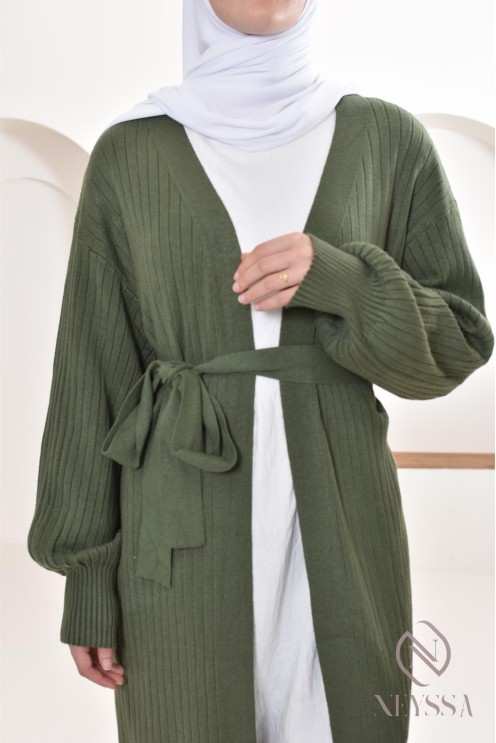 Ensemble femme modeste gilet long avec pantalon en maille