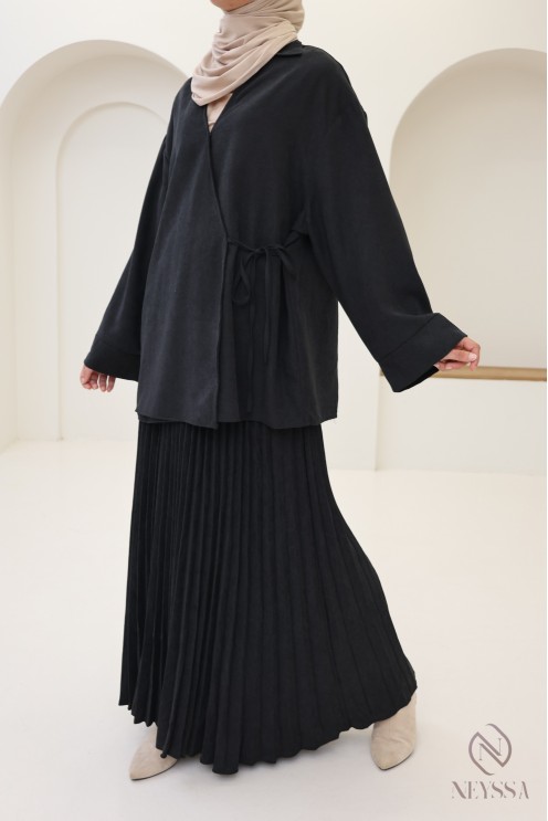 Ensemble 2 pièces effet daim jupe longue et blouse cache cœur hijabi