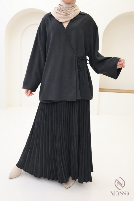 Ensemble en daim jupe plissée femme noir Neyssa