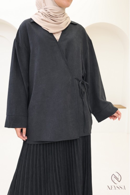 2-teiliges Set aus Wildlederimitat mit langem Rock und Bluse