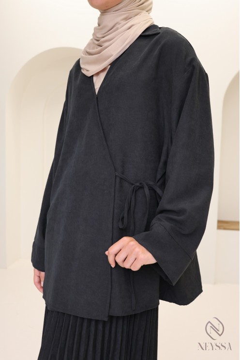 2-teiliges Set aus Wildlederimitat mit langem Rock und Bluse