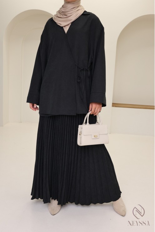 Ensemble 2 pièces effet daim jupe longue et blouse cache cœur hijabi