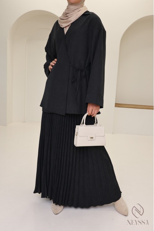 2-piece suede-effect set with long skirt and hijabi wrap blouse