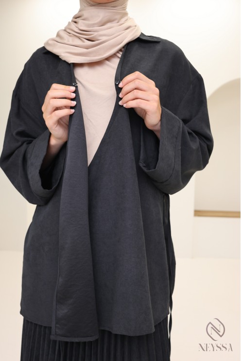 2-piece suede-effect set with long skirt and hijabi wrap blouse