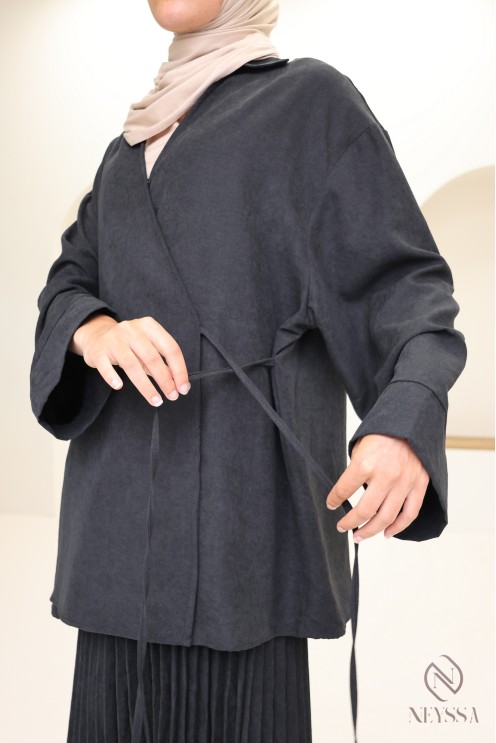 2-piece suede-effect set with long skirt and hijabi wrap blouse