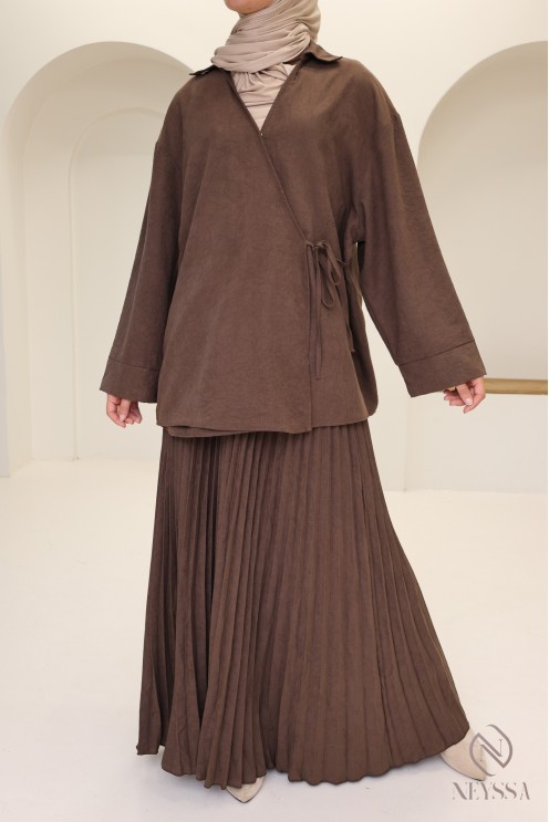 Ensemble marron 2 pièces effet daim pour femme voilée tendance