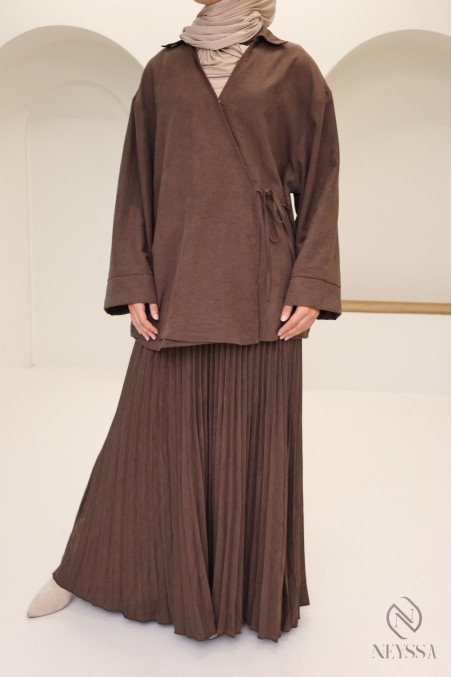 Ensemble marron 2 pièces effet daim pour femme voilée tendance