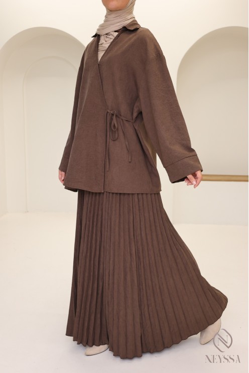 Ensemble marron 2 pièces effet daim pour femme voilée tendance