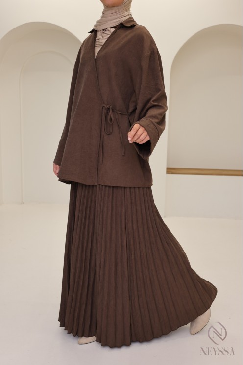 Modest fashion brown suede velvet set