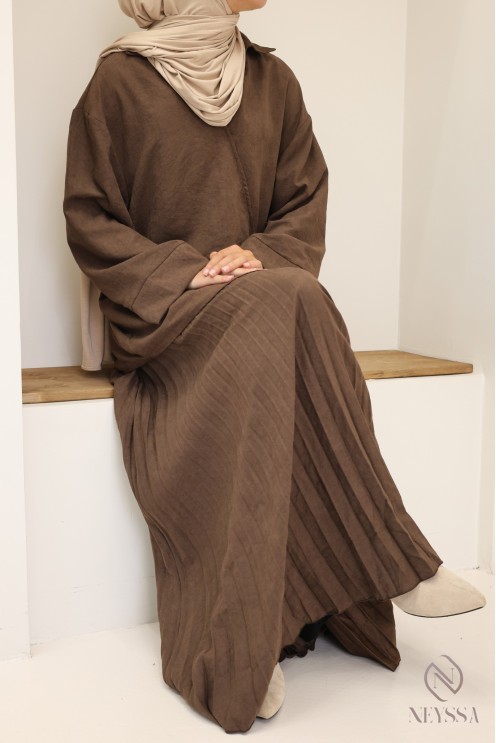 Ensemble marron 2 pièces effet daim pour femme voilée tendance