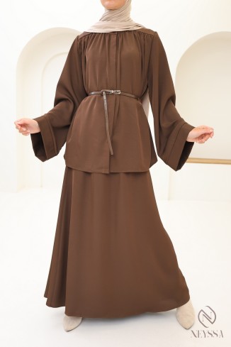 Ensemble tunique + jupe femme Neyssa chocolat